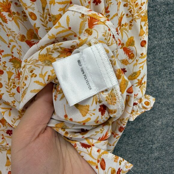 Rose + Olive Blouse Women 1X Plus White Floral V-Neck 3/4 Sleeve Tasseled Casual - Picture 4 of 7